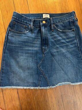 J. Crew Dark Blue Denim Mini Skirt with Raw Hem